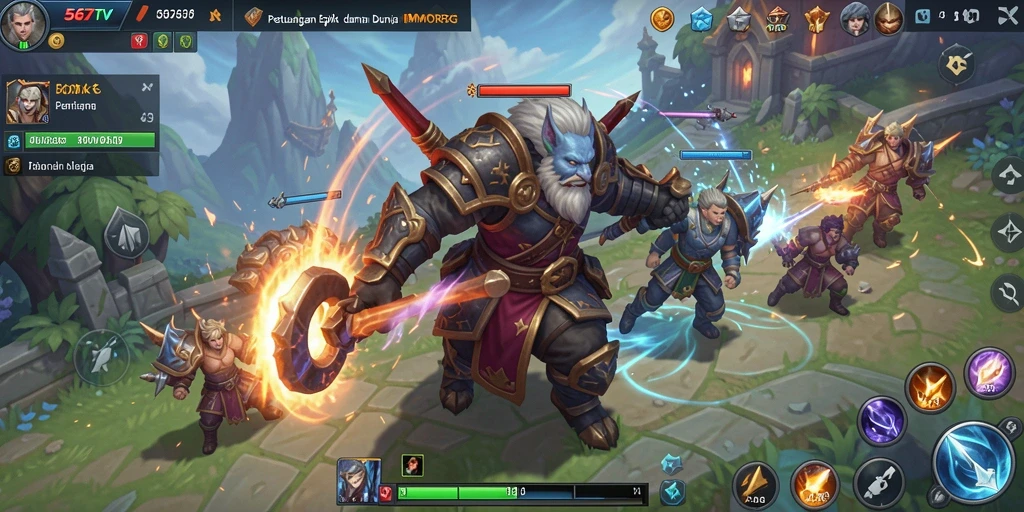 Screenshot utama 567TV menampilkan aksi seru dalam pertarungan MMORPG.