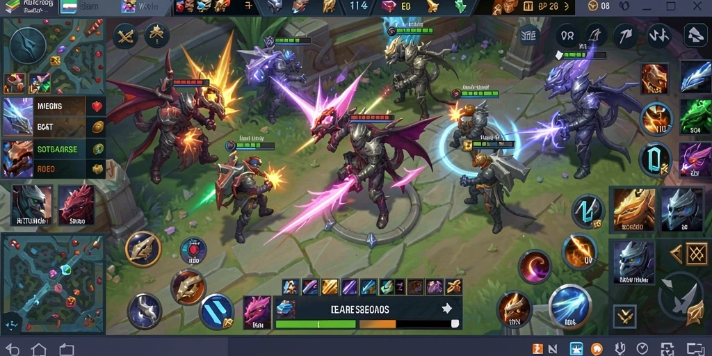Screenshot F08 menampilkan aksi pertarungan MOBA yang mendebarkan.