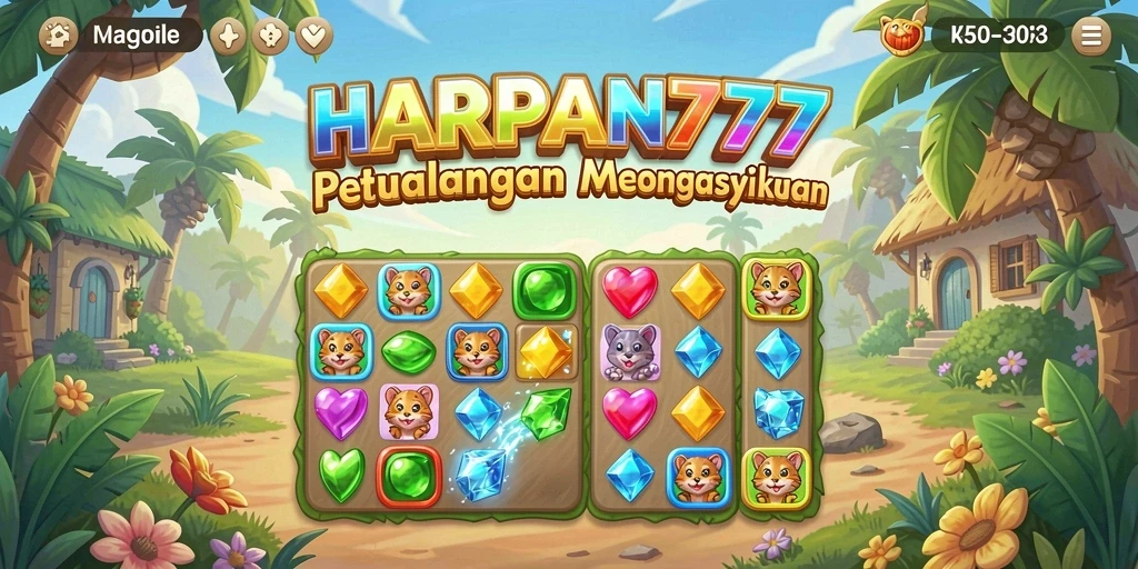 Tampilan gameplay seru dalam permainan Match-3 HARAPAN777.