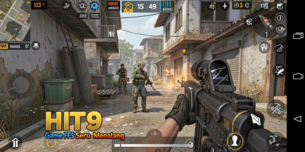 Screenshot menampilkan aksi mendebarkan dalam permainan FPS HIT9.