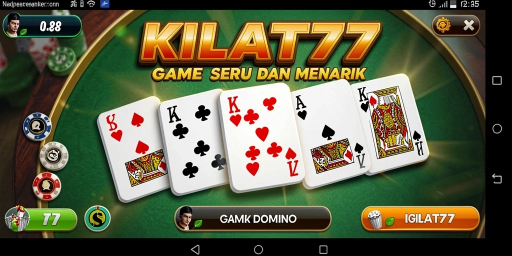 Tampilan gameplay KILAT77 dengan suasana seru permainan Domino.