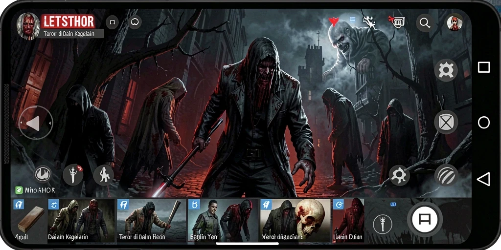 Tampilkan gameplay LETSTHOR dengan atmosfer menyeramkan dan mencekam.