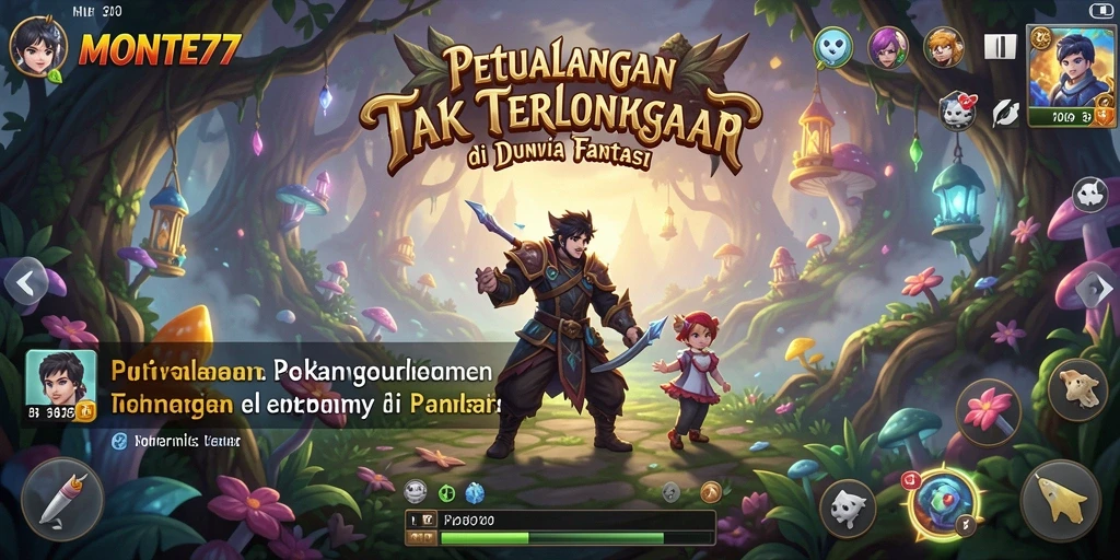 Screenshot gameplay MONTE77 menampilkan petualangan menarik di dunia fantasi.