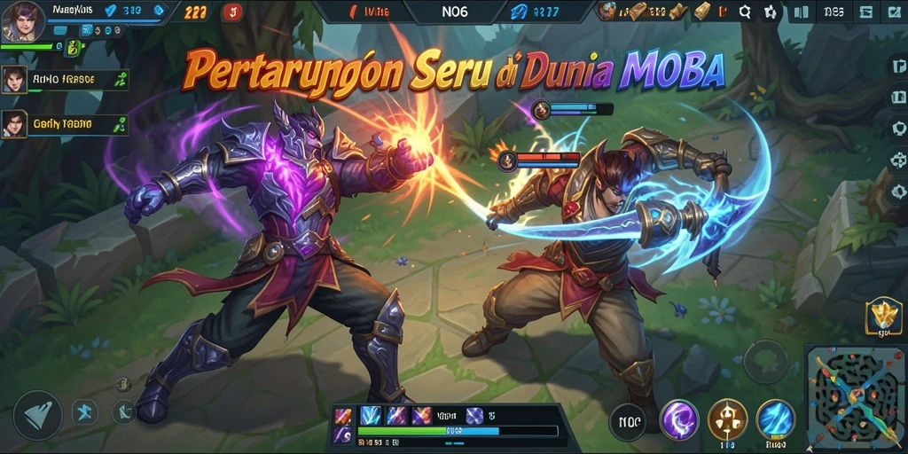 Gameplay seru dalam pertempuran MOBA yang mendebarkan.