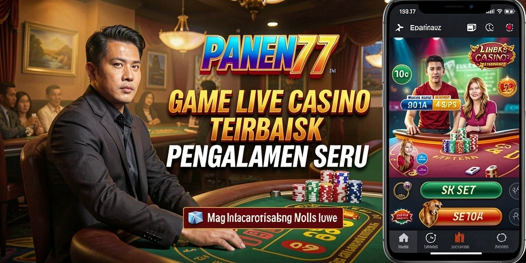 Screenshot PANEN77 menampilkan dealer live yang sedang bermain dengan pengguna.