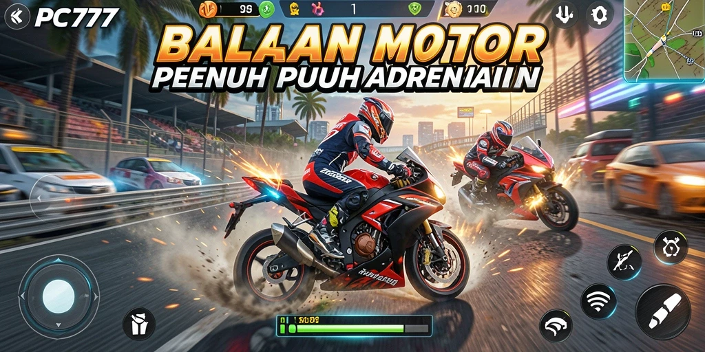 Screenshot dari game PC777 menampilkan aksi balapan motor yang mendebarkan.