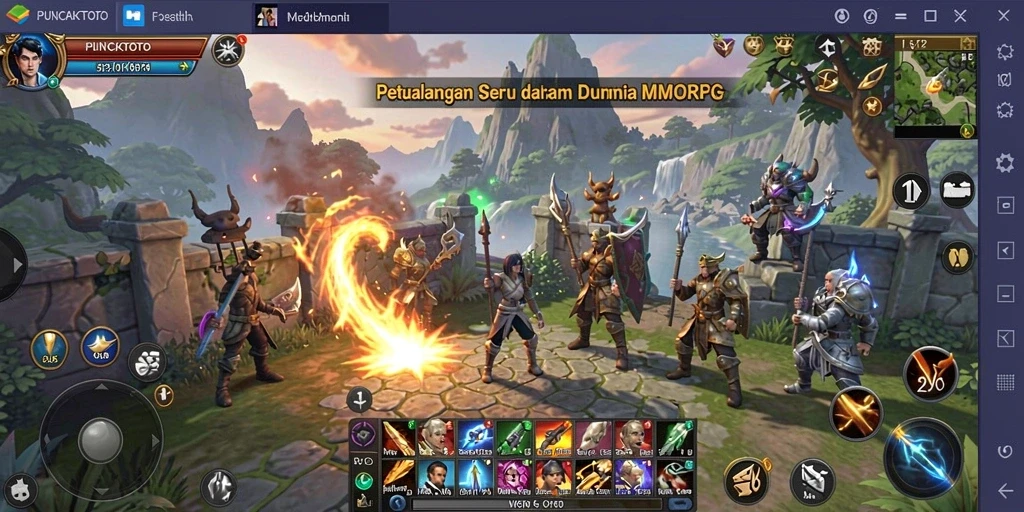 Tampilan utama gameplay PUNCAKTOTO dengan aksi pertempuran yang epik.