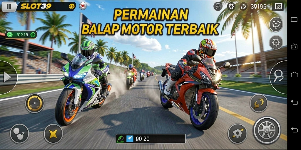 Gameplay menegangkan di SLOT39 dengan balapan motor yang cepat.