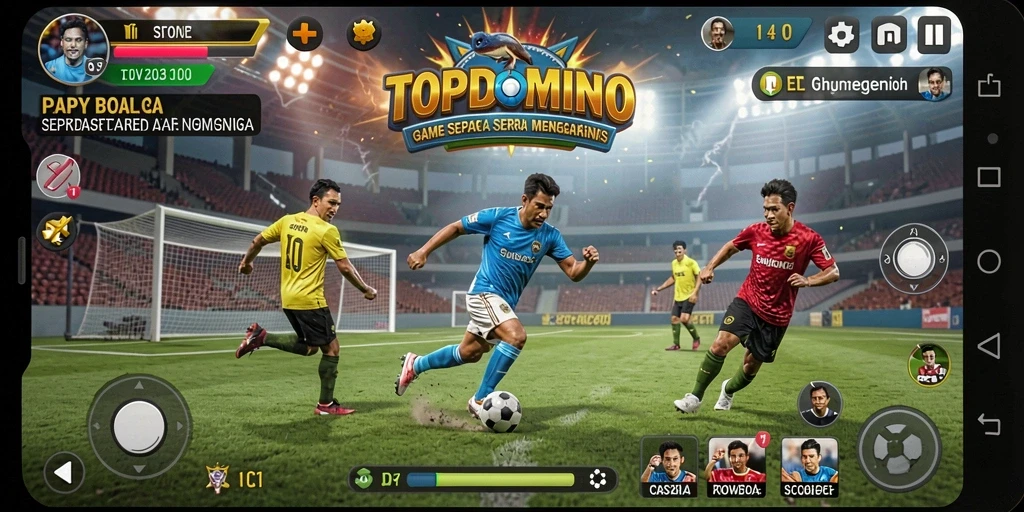Screenshot permainan TOPDOMINO menampilkan aksi sepak bola yang seru dan mendebarkan.